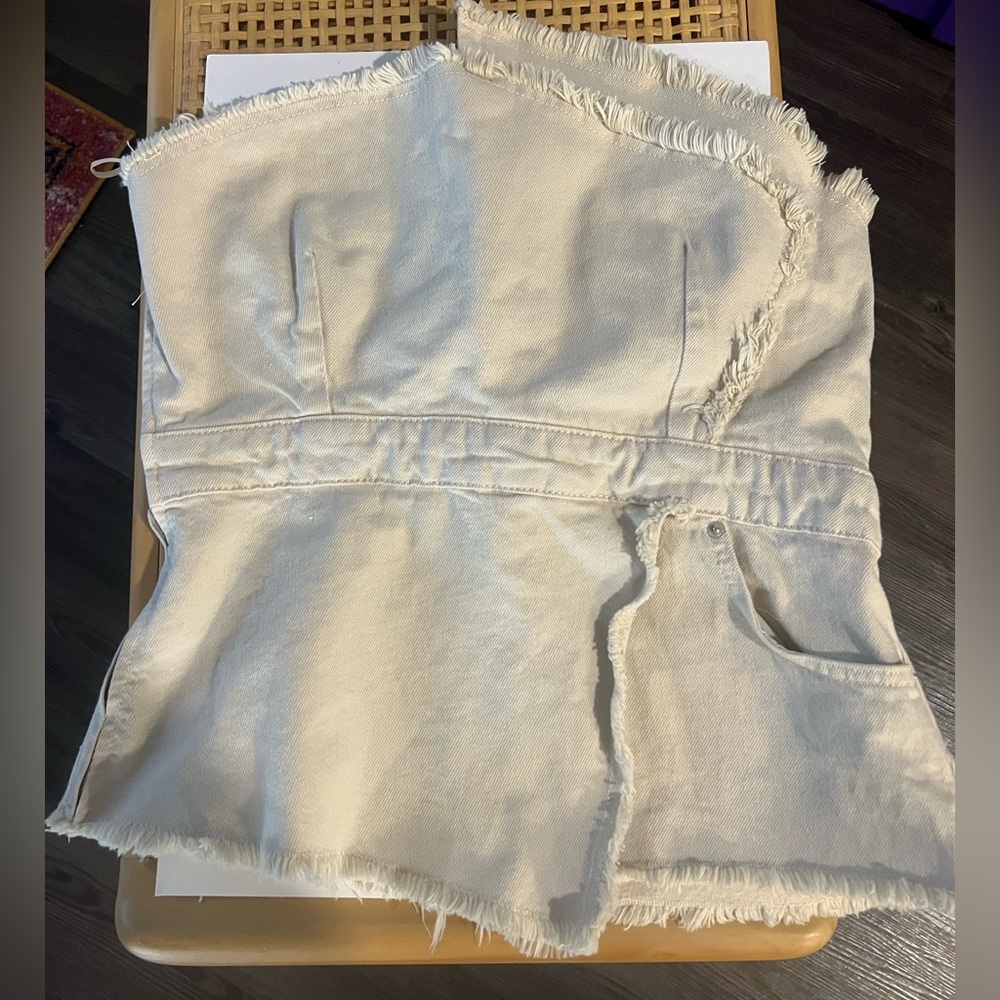 Sand ZARA denim asymmetrical strapless top